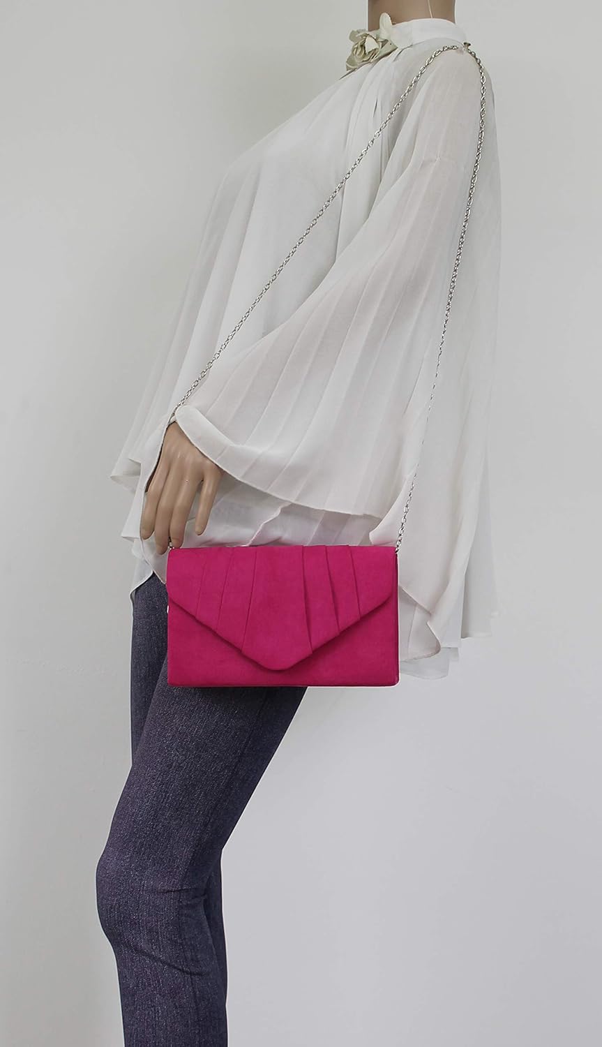 SwankySwans Iggy Suede Velvet Envelope Party Prom Clutch Bag Tasche Rosa (Fuchsia), Rosa (Fuchsia)