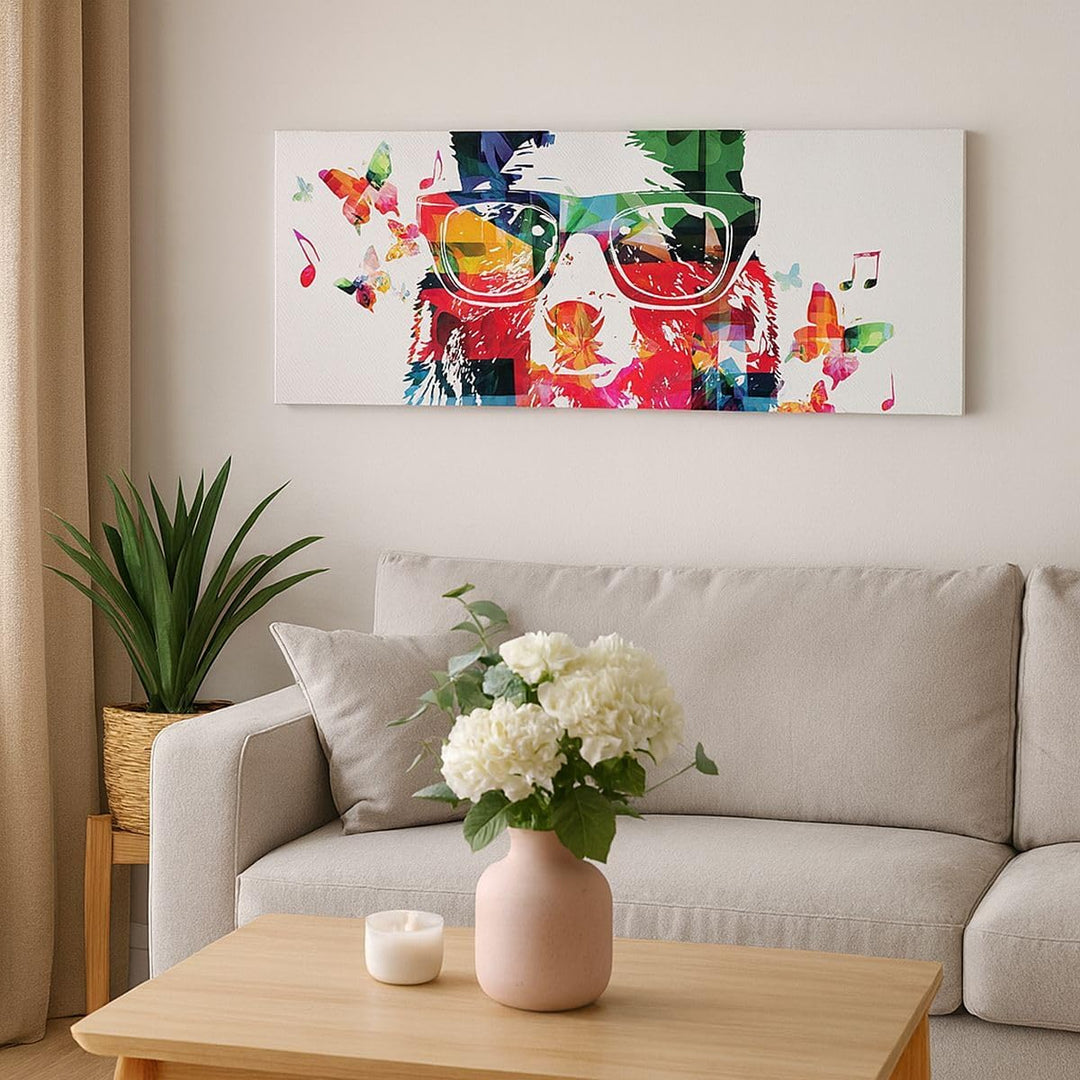 Wandbilder Dekoration Wohnzimmer Bär Gläser Grizzly hipster Panorama Bilder auf Leinwand 120x50cm Le