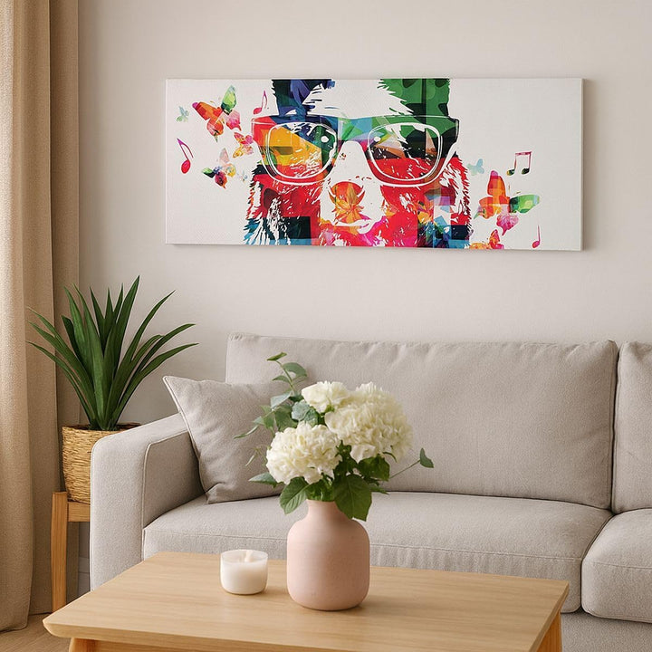 Wandbilder Dekoration Wohnzimmer Bär Gläser Grizzly hipster Panorama Bilder auf Leinwand 120x50cm Le
