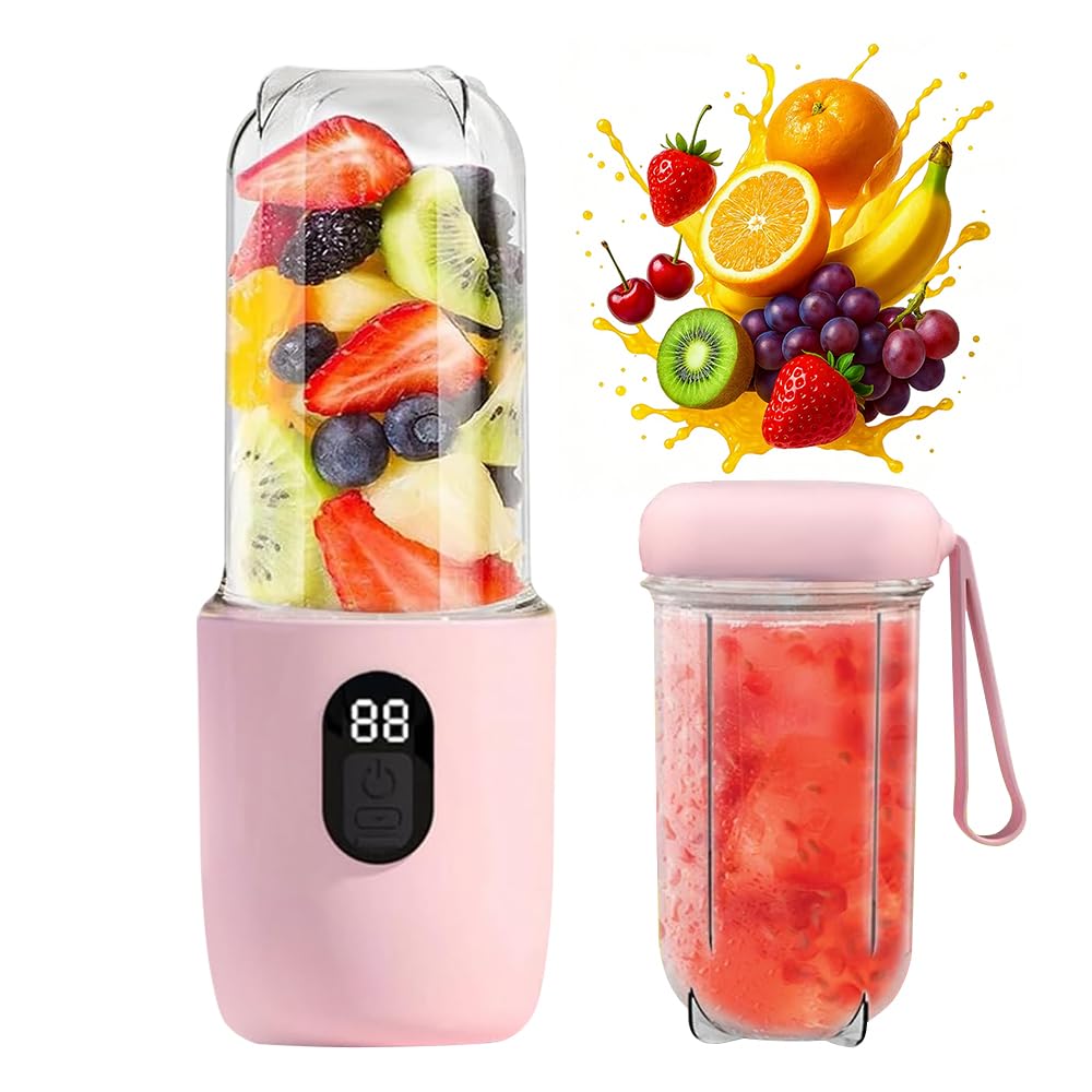 Tragbarer Mixer, 500ML Mixer Smoothie Maker to Go Mit 16-Blatt &Digitalanzeige, Portable Blender USB