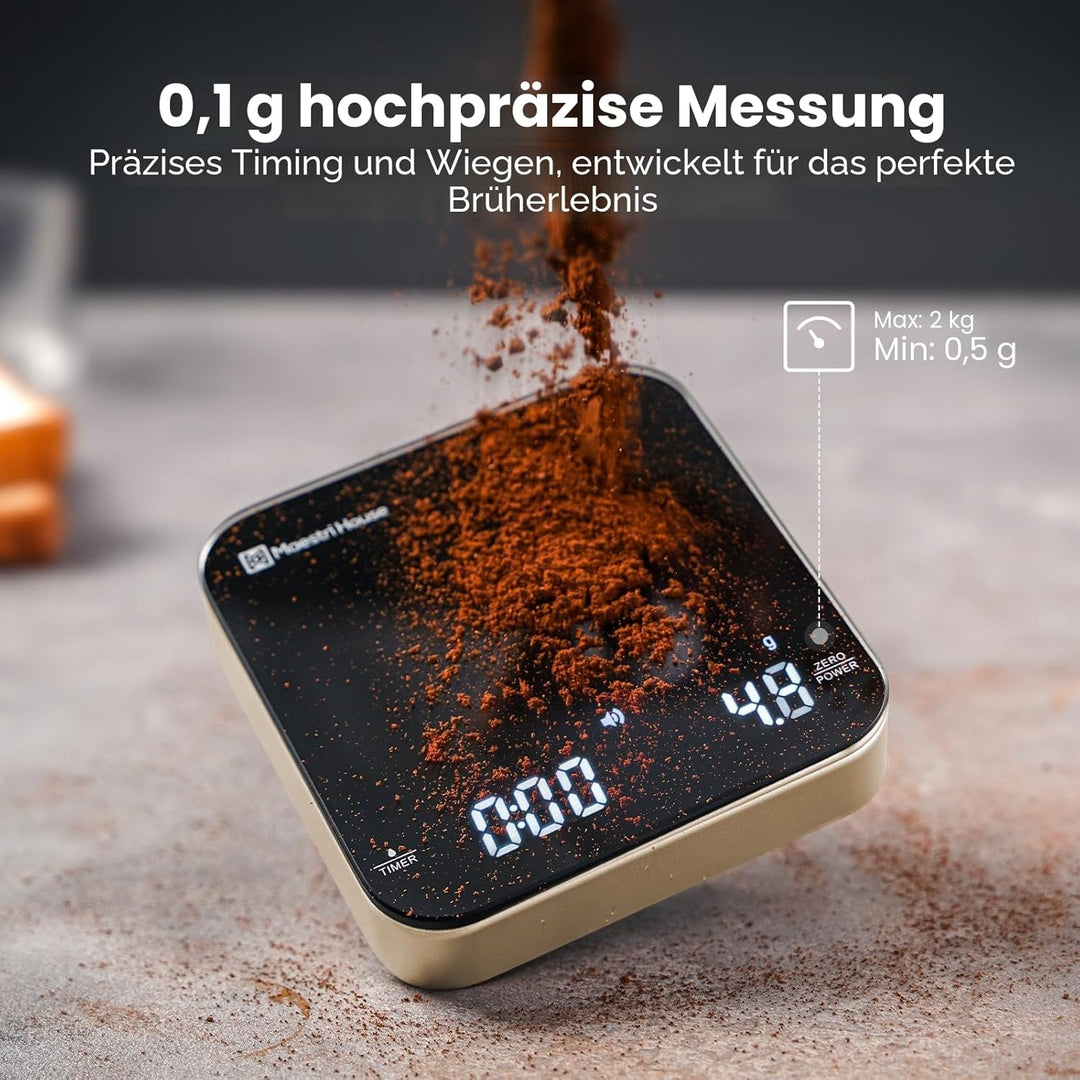 Maestri House Mini-Kaffeewaage mit Timer, Wiederaufladbare Espresso Waage, Präzise 2kg/0,1g Waage fü