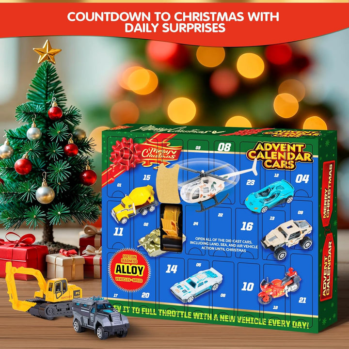 Quanquer Leichtmetallautos Adventskalender 2025 für Kinder – 24 Weihnachts Adventskalender-Spielzeug