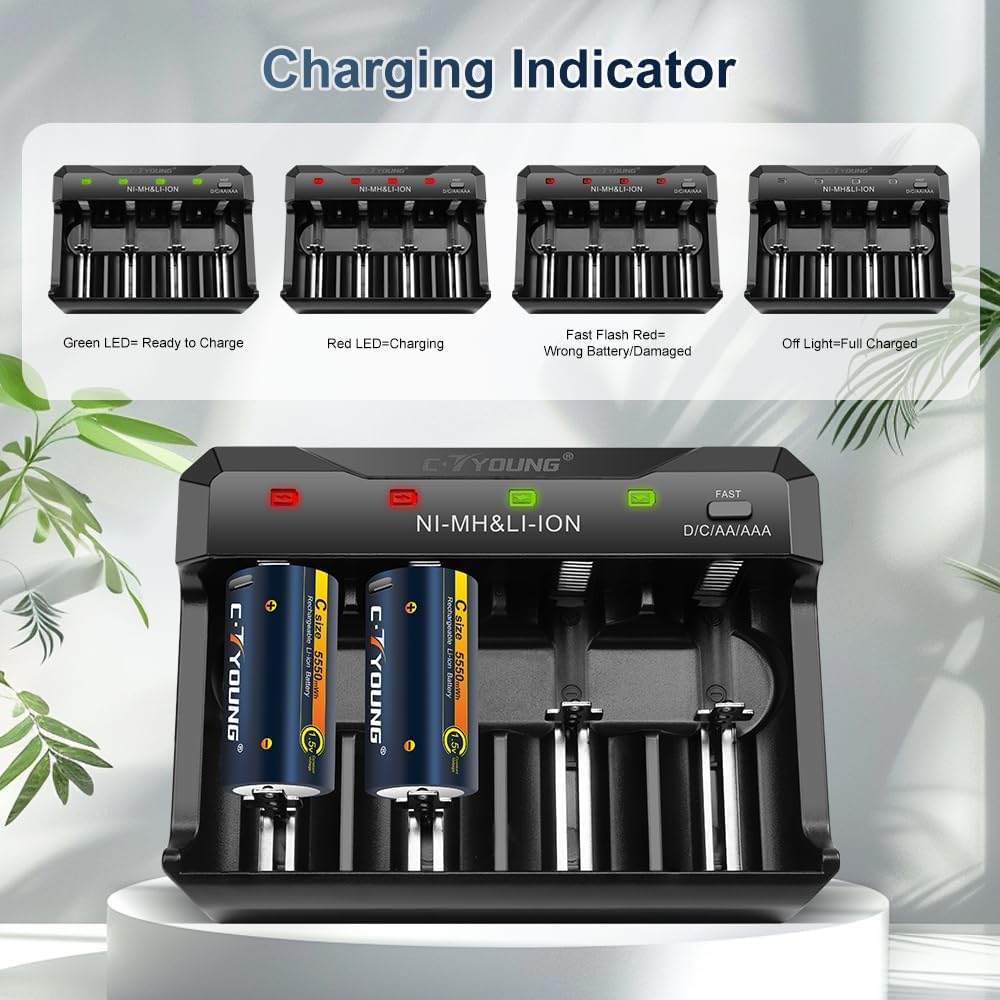 Wiederaufladbare D Batterien mit USB Typ-C Universalladegerät, 4er-Pack 1,5V Lithium D-Zelle 11000mW