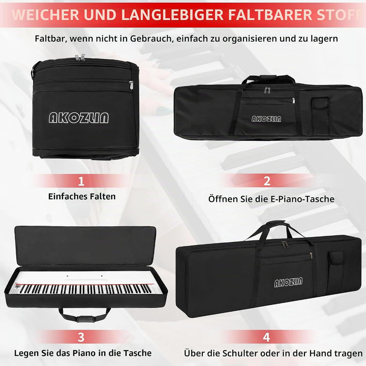 AKOZLIN Tragbare gepolsterte Tastatur-Tasche mit 88 Tasten, Masse: 137,4 x 17 x 33,5 cm, elektrische