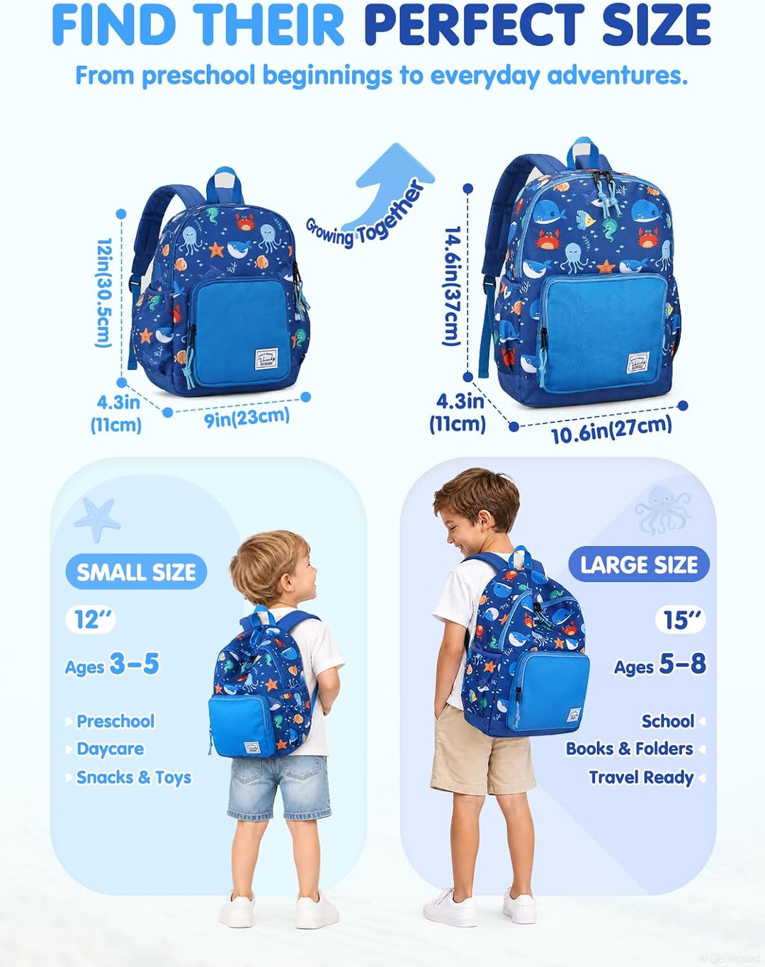 VASCHY Kinderrucksack, leicht, Schulranzen, Mädchen, Jungen, Grundschule, Kindergarten, 4 – 6 Jahre,