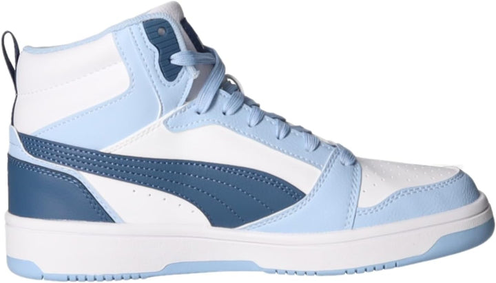 PUMA Rebound V6 MID JR Unisex Kinder Sneaker 393831 23 4 UK Puma White Dark Indigo Haute Tropic, 4 U