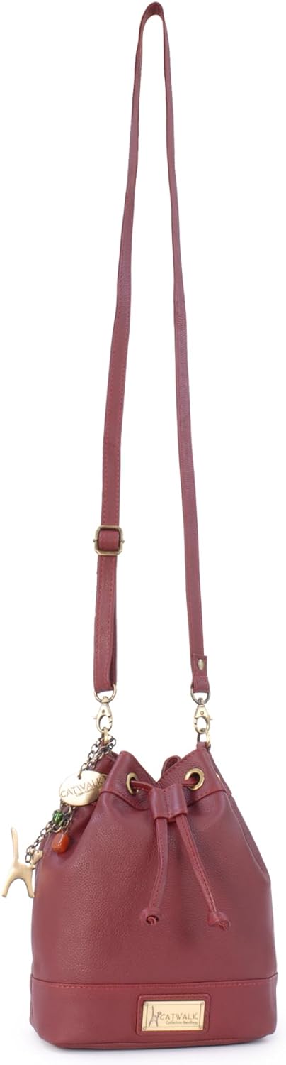 Catwalk Collection Handbags - Leder - Damen Umhängetasche mit Kordelzug - Verstellbaren Gurt - ROCHE