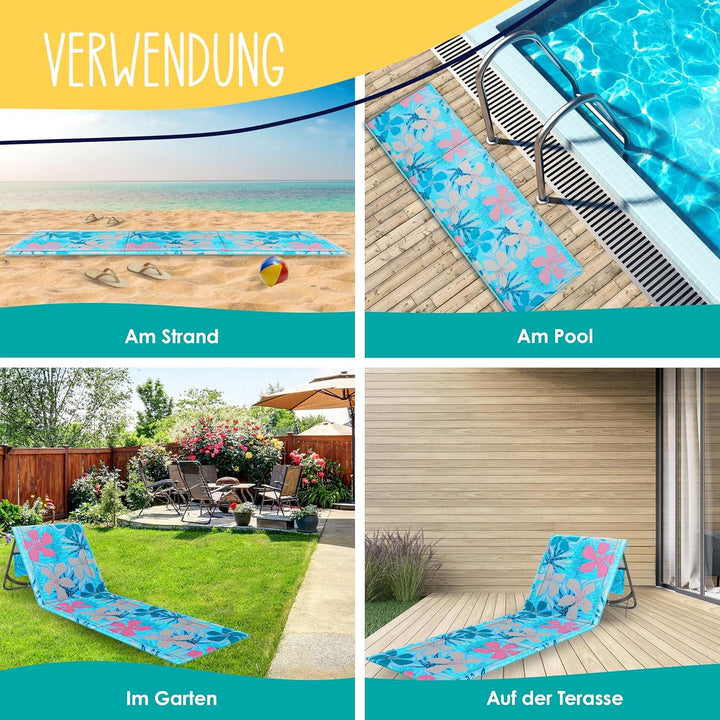 KESSER® 2er Set Strandmatte klappbar mit Verstellbarer Rückenlehne, Tragegurt, wasserdichter Tasche