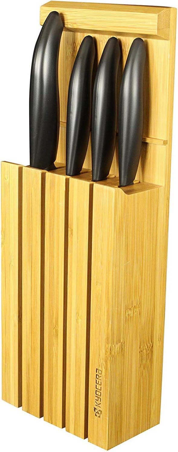 KYOCERA Bamboo Block mit 4 GEN Black Messern Messerblock, Bambusholz, Keramik, Kunststoff, Bambus Ho