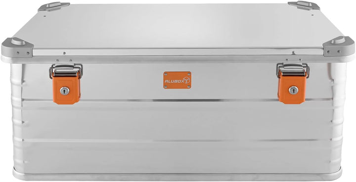 ALUBOX Alukiste abschliessbar E92 - Premium Aluminium Lagerbox 92 Liter - Deckel mit Aluminium Druck
