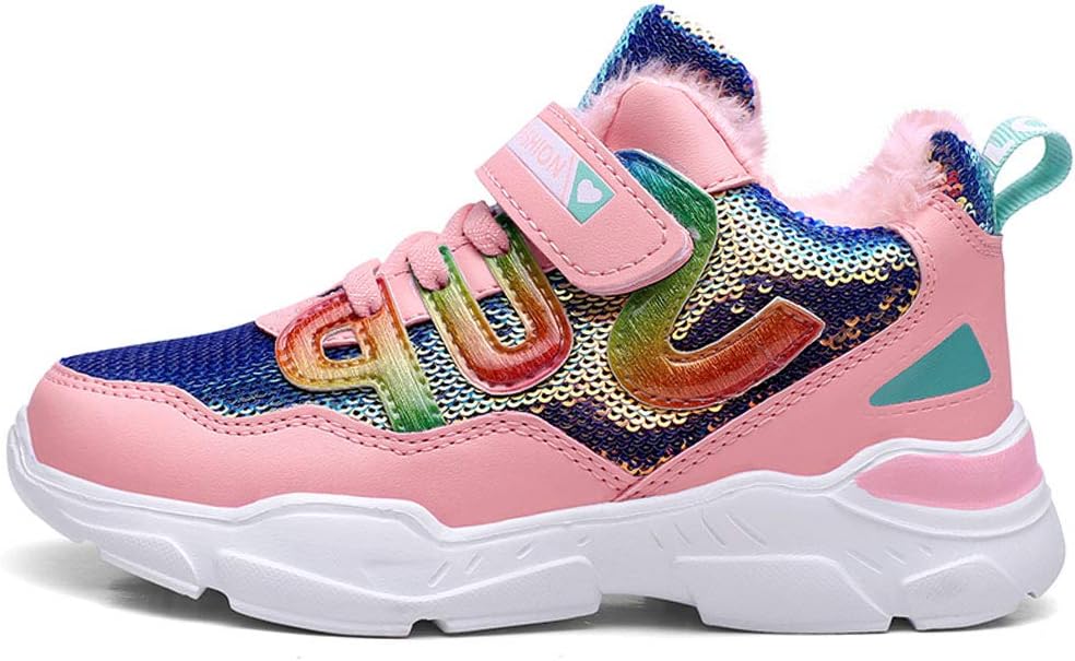 HSNA Mädchen Turnschuhe Sparkle Scales Sneaker Kinderschuhe mit Klettverschluss(28-38 EU) 32 EU Pink