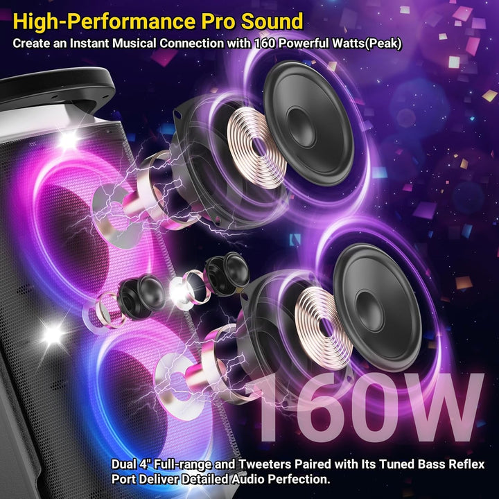 TPBEAT Bluetooth Lautsprecher Gross, Partybox, 160W Powerful, Lauter Sound, Tiefer Bass, Musikbox Bl