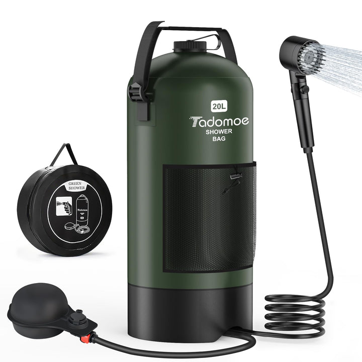20 Liter Camping Dusche mit Fussluftpumpe, Solardusche mit Camping-Tasche Und Düse für Camping Stran