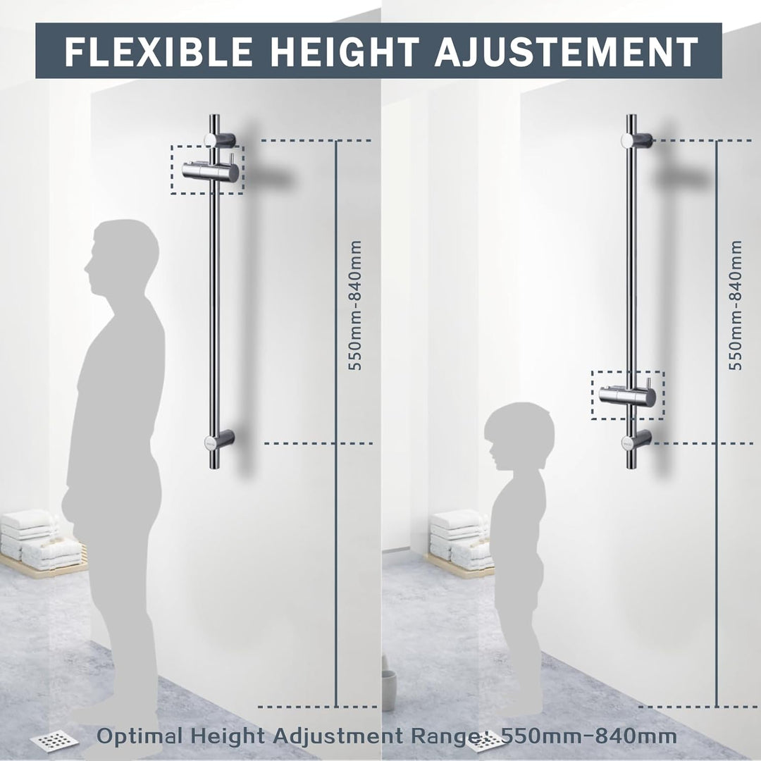 DETBOM Edelstahl Duschstange 90cm,Brausestange mit Duschkopfhalterung 360°Drehbar und Verstellbar,Br