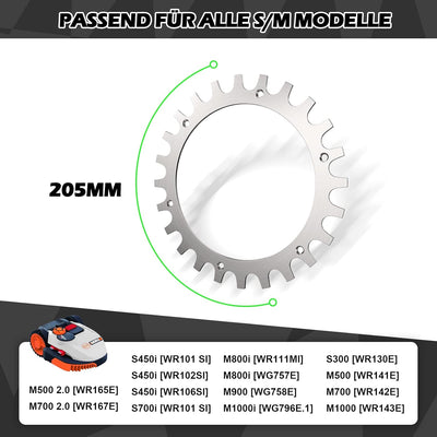 Edelstahl Mähroboter für Modell Worx S/M Traktionsverbesserung für Roboter-Rasenmäher -Radgrösse 205