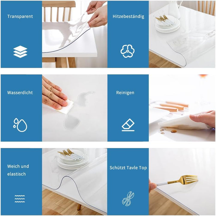 LAVOUP Tischschutz transparent 2 mm PVC abwischbar wasserdicht für Zuhause, Küche 80 x 110 cm, trans