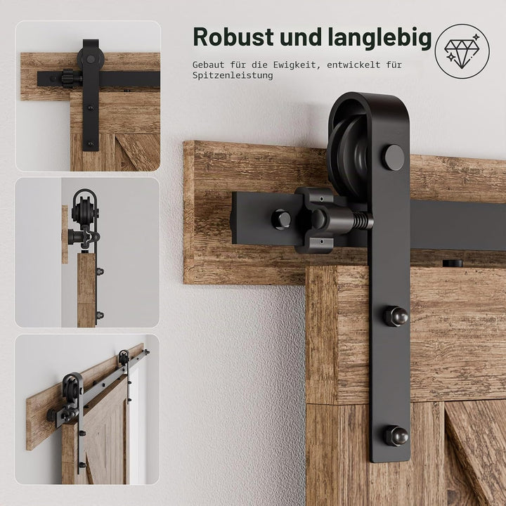 Schiebetürbeschlag 214cm Schiebetüren Schiebetürsystem Komplettset Laufschiene Rollen Set Schwarz fü