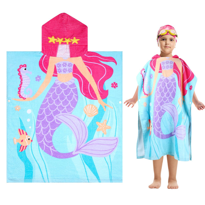 Badeponcho Kinder 100% Baumwolle Kinderhandtuch Poncho Kinder Badetuch Handtuch mit Kapuze Strandtüc