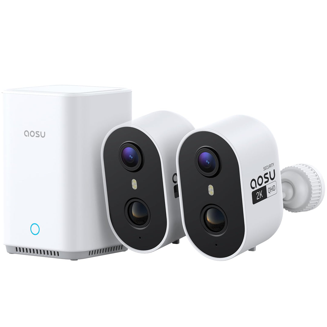 aosu 2K Überwachungskamera Aussen Akku 2er-Kit mit Aosubase 2.0 ohne ABO 32GB Lokal Speicher Kabello