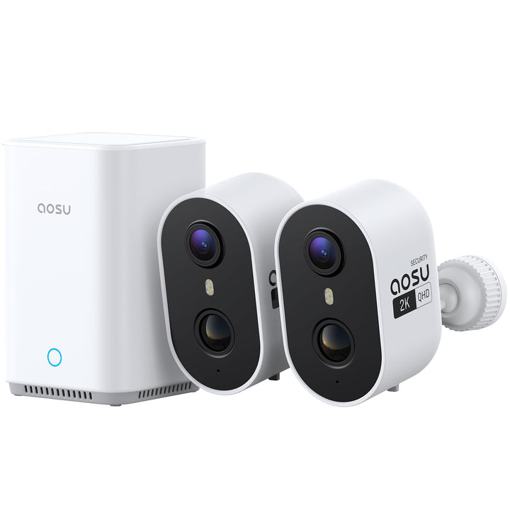 aosu 2K Überwachungskamera Aussen Akku 2er-Kit mit Aosubase 2.0 ohne ABO 32GB Lokal Speicher Kabello