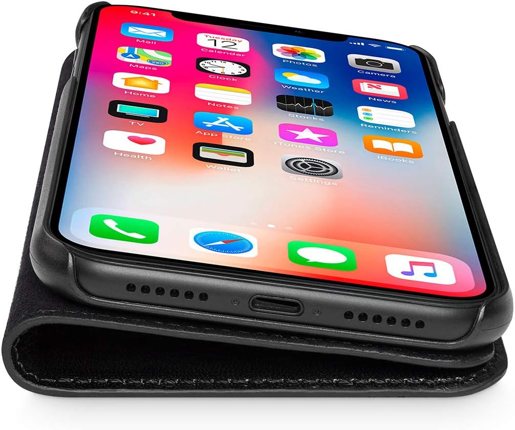 WIIUKA Echt Ledertasche - TRAVEL Italy - für Apple iPhone XS MAX - PFLANZLICH GEGERBTES Leder - Schw