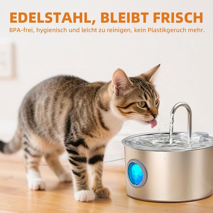 3.2L Katzenbrunnen Edelstahl mit 3 Filtern Trinkbrunnen für Katze Katzenbrunnen für Katzen mit Wasse