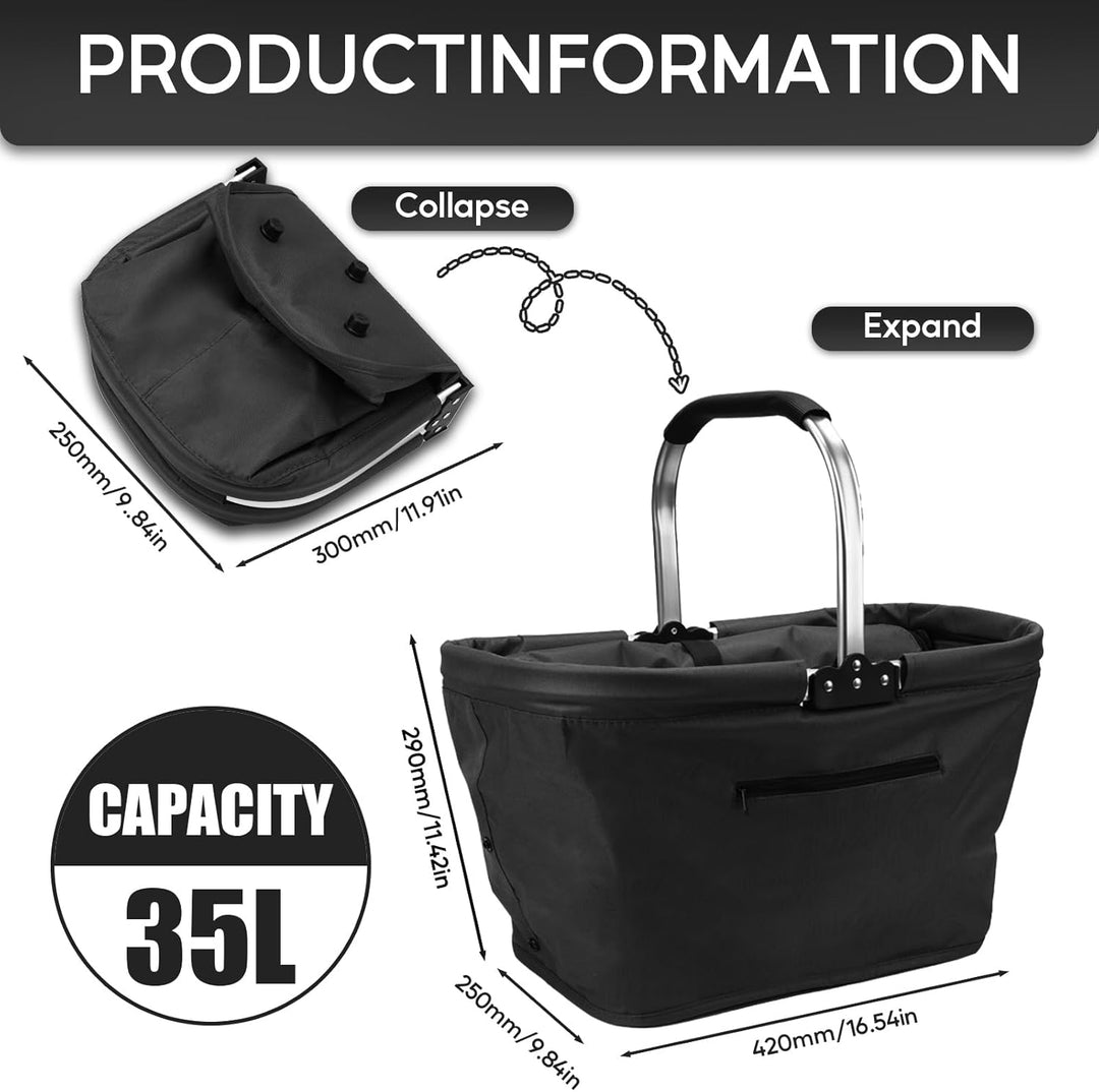 GAESHOW Einkaufskorb Faltbar 35L, Picknickkorb mit Gepolsterten Griffen, Tragekorb mit Aluminiumrahm