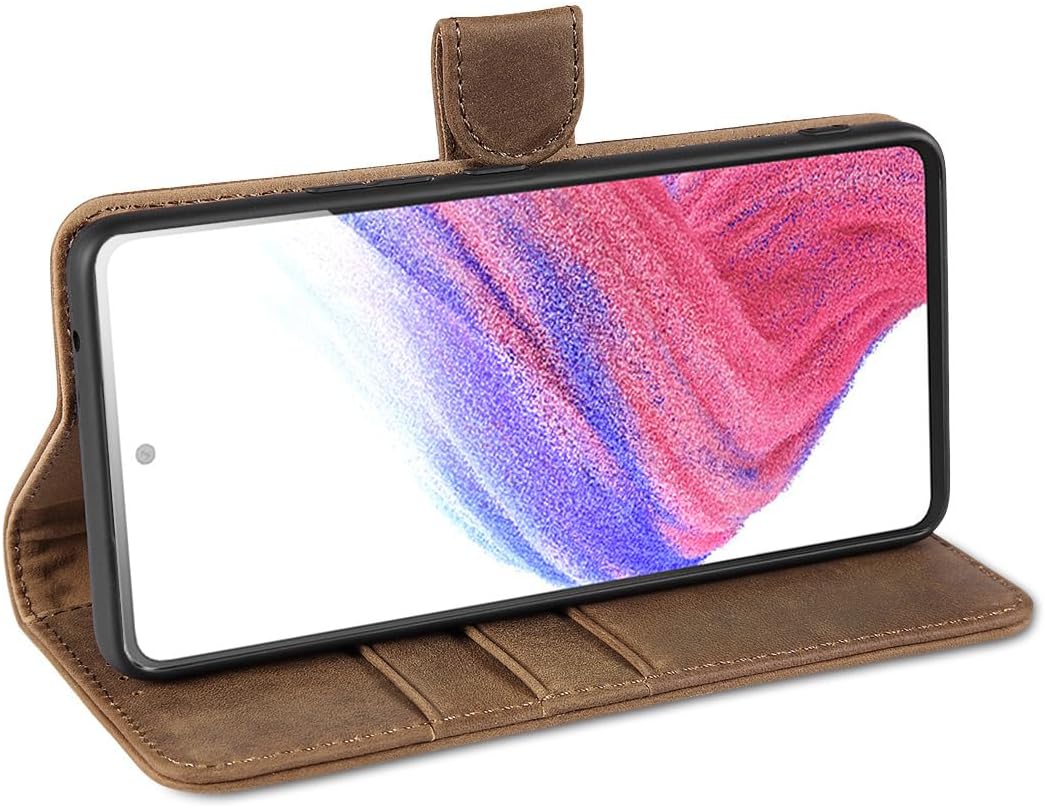 LENSUN Lederhülle für Samsung Galaxy A53, Echtleder Hülle [Echtes Leder][Stand-Funktion][RFID Schutz