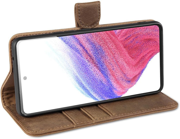 LENSUN Lederhülle für Samsung Galaxy A53, Echtleder Hülle [Echtes Leder][Stand-Funktion][RFID Schutz