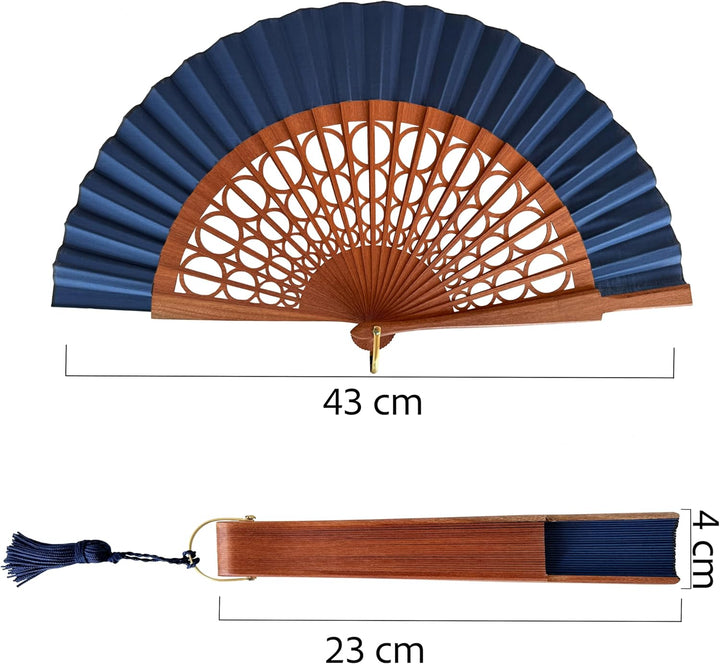 Handgefertigter Spanischer Fächer - 100% Baumwolle und Sipo-Holz - HandFächer aus Holz und Stoff - F