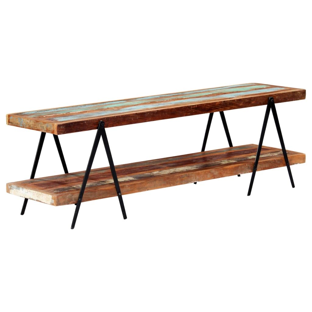 vidaXL Mangoholz Massiv TV Schrank mit 2 Regalen Handgefertig Lowboard Fernsehtisch Fernsehschrank H