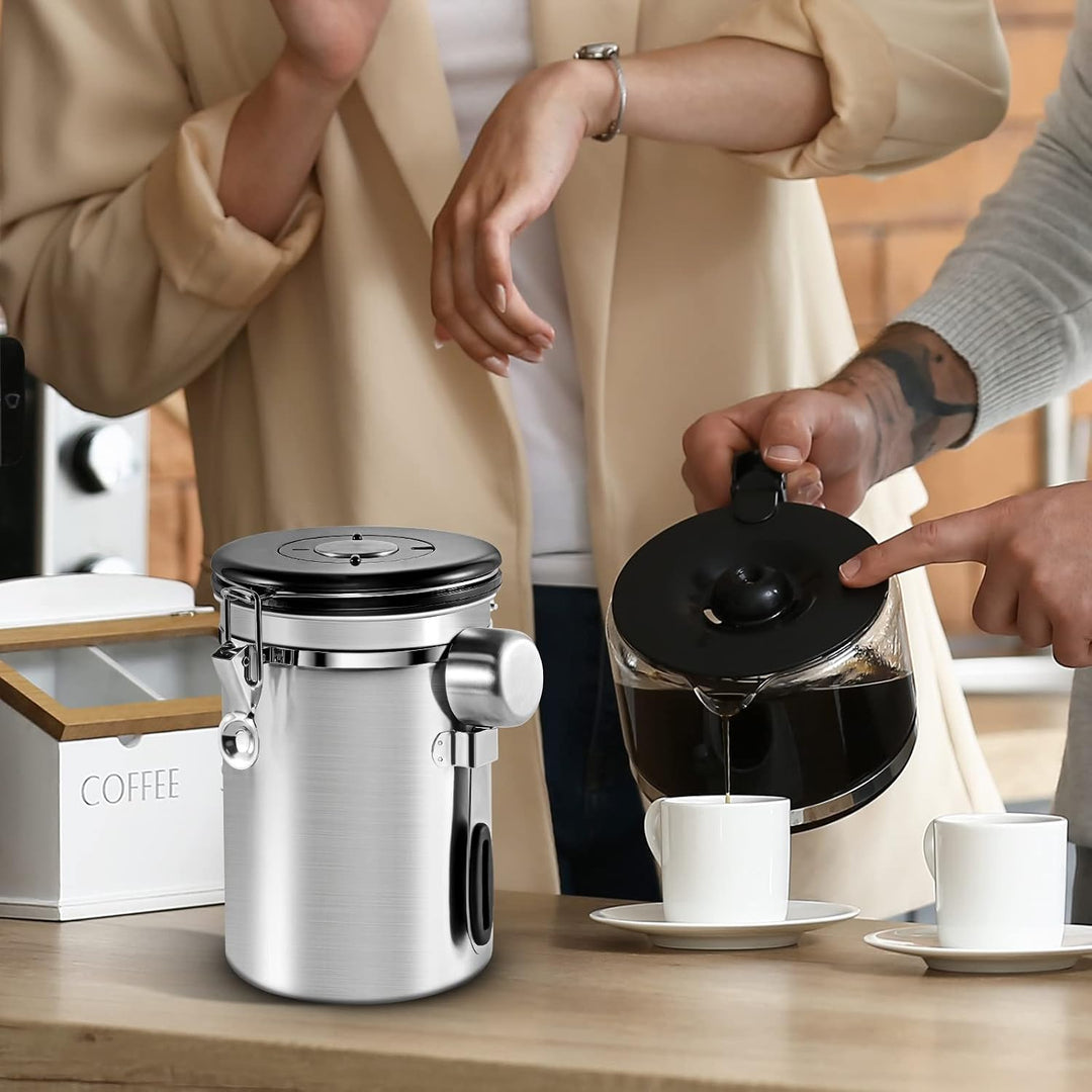 Luftdichte Kaffeedose aus Edelstahl (Silber)-1.8L, Silber
