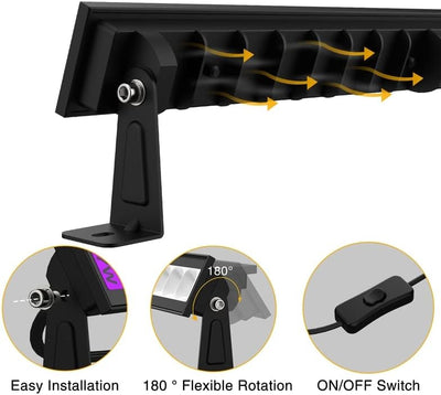 Onforu 2er 27W LED Schwarzlicht, UV Strahler mit Schalter, IP66 Wasserdicht Schwarzlichtlampe, UVA 4