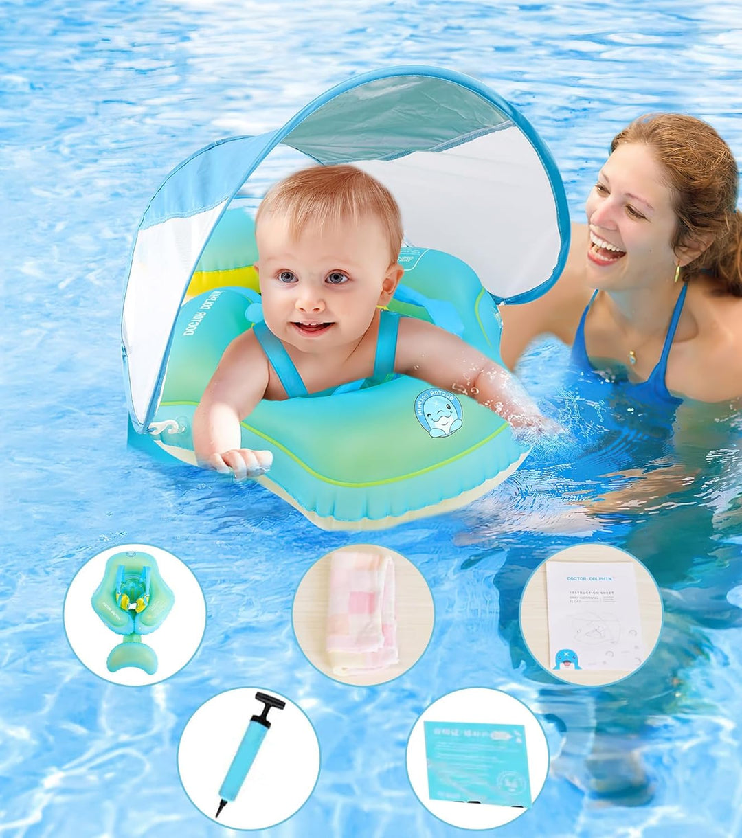 Schwimmring Baby mit Abnehmbarem Sonnenda UPF50+, Baby Schwimmhilfe für den Pool, Float Aufblasbare，