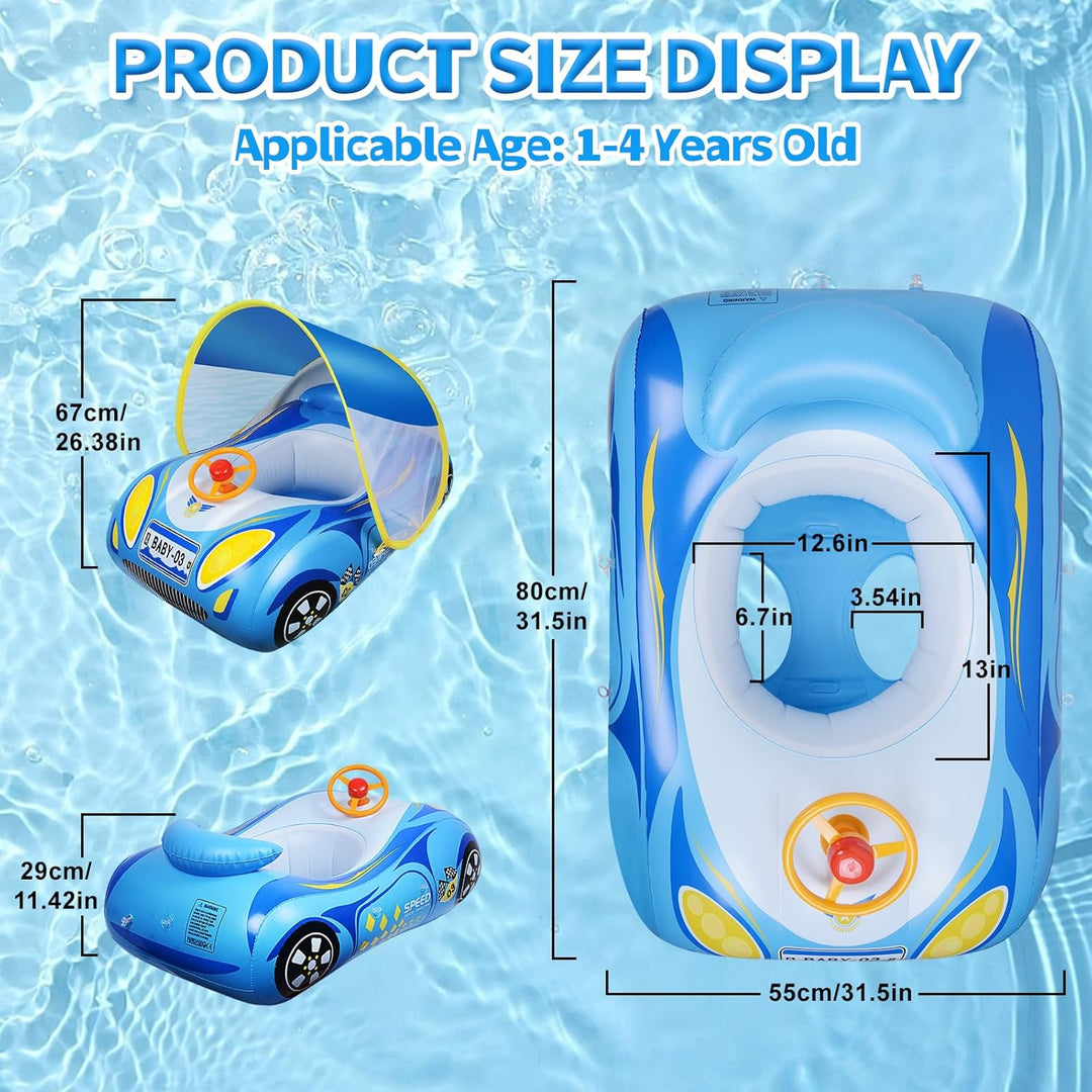 Schwimmring Baby mit Sonnendach und Dual Airbag Ninonly Aufblasbare Schwimmring Baby Auto mit UPF50+