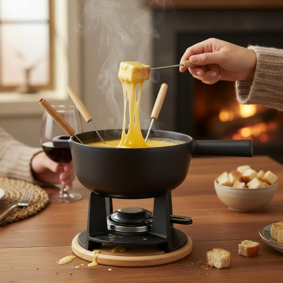 osoltus Fondue | Käsefondue | Fleischfondue Set Gusseisen 6 Personen Emaille | 13 TLG. inklusive Hol