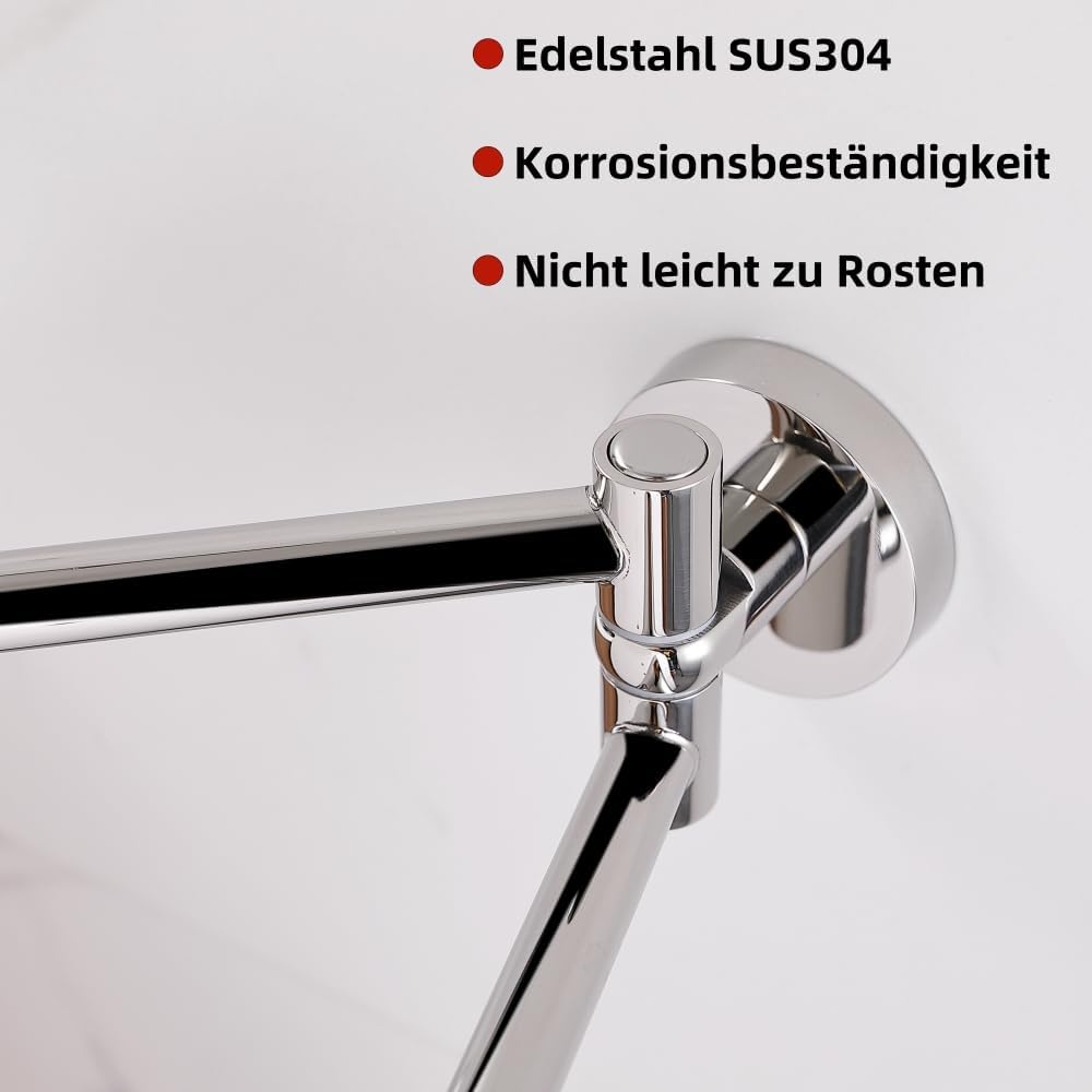 HomeHeng Zweiarmig Schwenkbar Handtuchhalter,Edelstahl Helles Chrom Wand Handtuchhalter Bad Handtuch