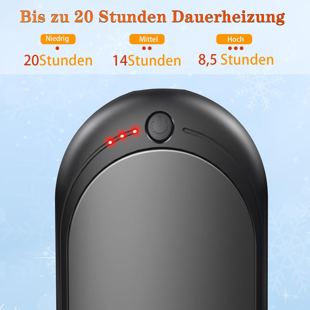 Elektrischer Handwärmer,Handwärmer Wiederaufladbar 2er Set mit 6000mAh,Taschenwärmer USB-Kabeln,3 He