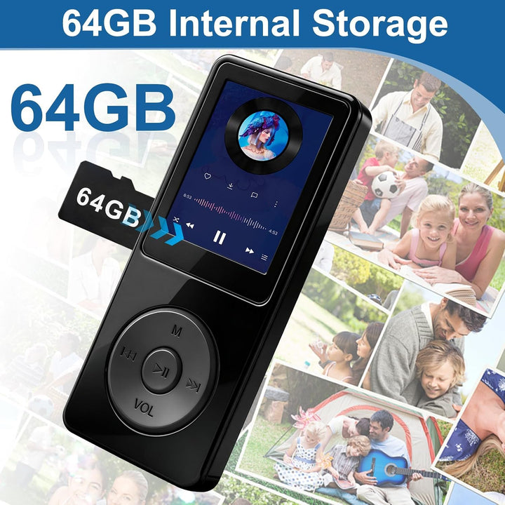64GB MP3 Player Bluetooth 5.3 mit 1.8" TFT Farbbildschirm HiFi Musik Kinder MP3-Player mit Lautsprec