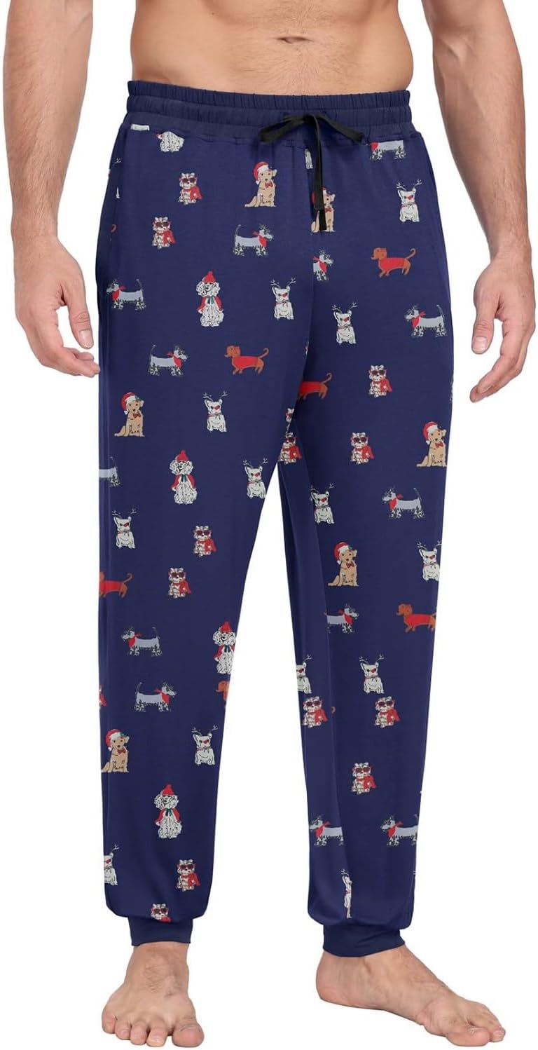 PrinStory Schlafanzughosen Für Herren Lang Pyjamahose Mit Taschen Elastischem Bund Schlafhose Lounge