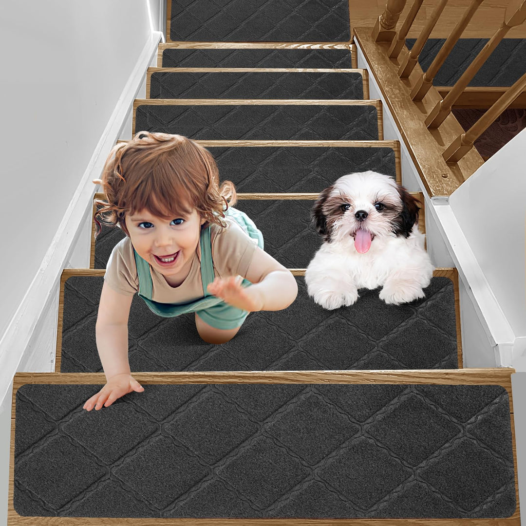 YISUN Treppenmatten Non Slip 15Pcs, Treppenstufen Matten Selbstklebend, Treppenteppich Braun Rechtec