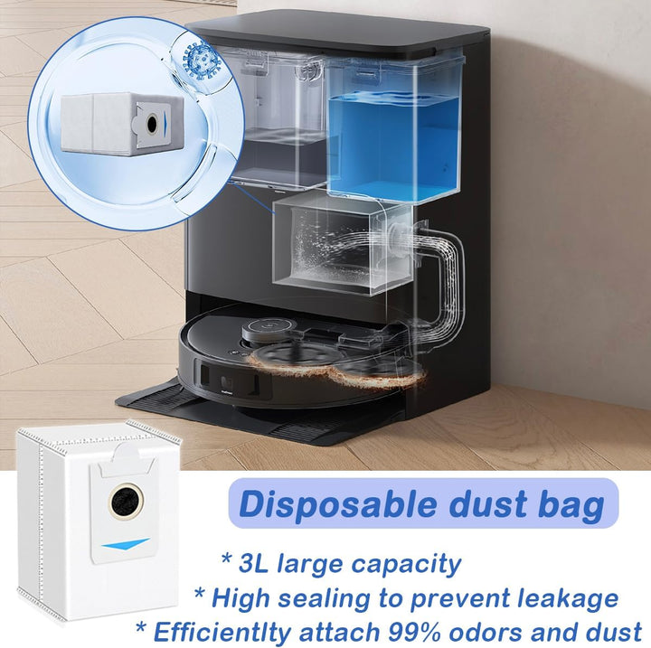 Zubehör für ECOVACS DEEBOT T30S PRO/ T30S, Ersatzteile Set mit 1 Hauptbürste, 6 Staubbeutel, 8 Wisch