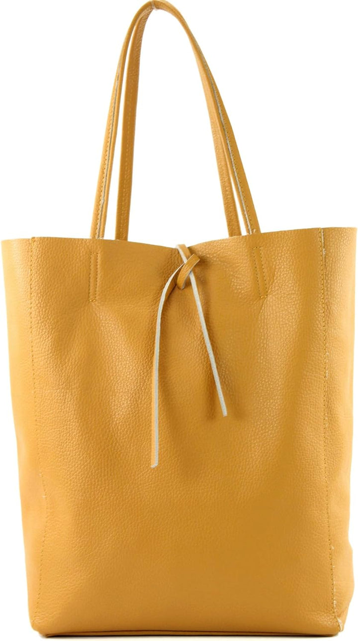 modamoda de - T163 - Ital. Shopper Large mit Innentasche aus Leder Senfgelb, Senfgelb