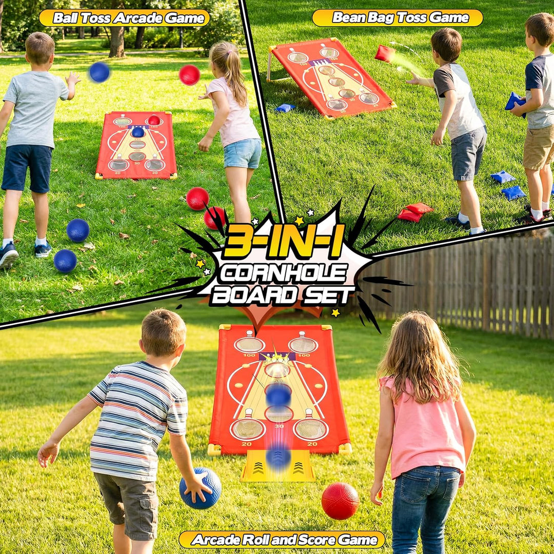 3-in-1 Wurfspiel-Set Cornhole, Bean Bag Toss & Ball-Toss-Spiel, Outdoor Partyspiel für Erwachsene un
