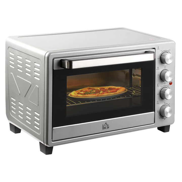 HOMCOM Minibackofen 32L 1600W Elektrischer Mini Ofen mit Schlackenauffangwanne Metall Edelstahl Glas