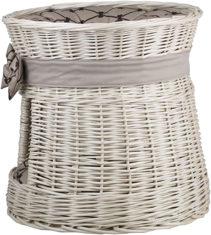 e-wicker24 Runde Katzenhütte, Katzenkorb aus Weide, Korb für die Katze mit Zwei Etagen, Katzenlager