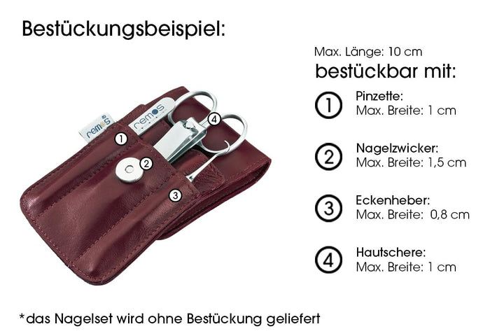 REMOS Nageletui leer aus echtem Leder zum Bestücken mit 4 Instrumenten - rot, Rot