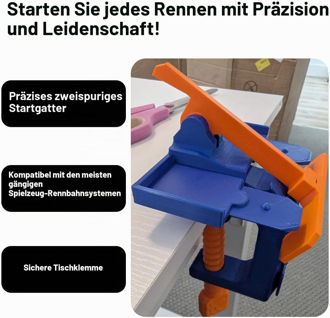 2-Spuriges Startgatter und Streckenklemmen Set für Hot Wheels, Robust aus PLA Kunststoff Startgatter