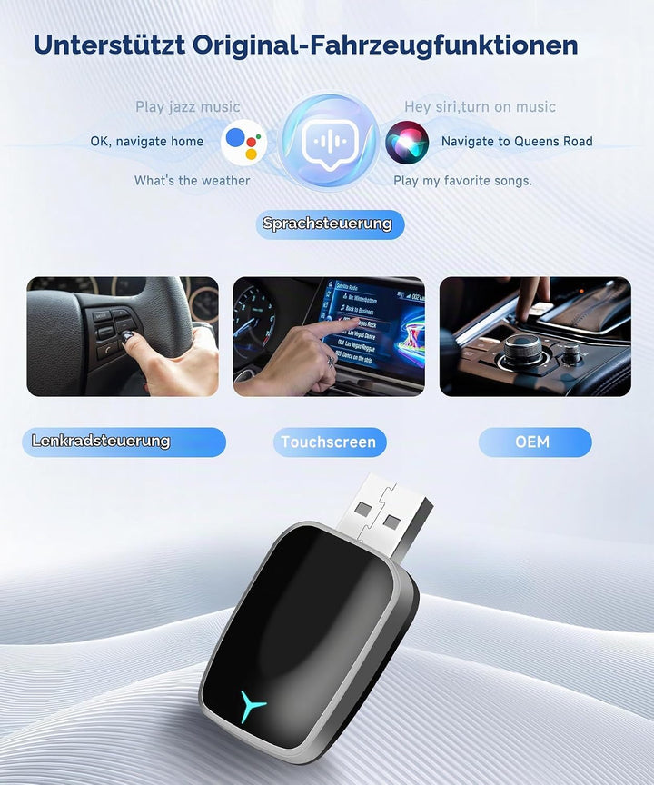 2025 Wireless Carplay &amp; Android Auto Wireless Adapter, 2 IN 1 Stick Konvertieren Wired Android Auto/
