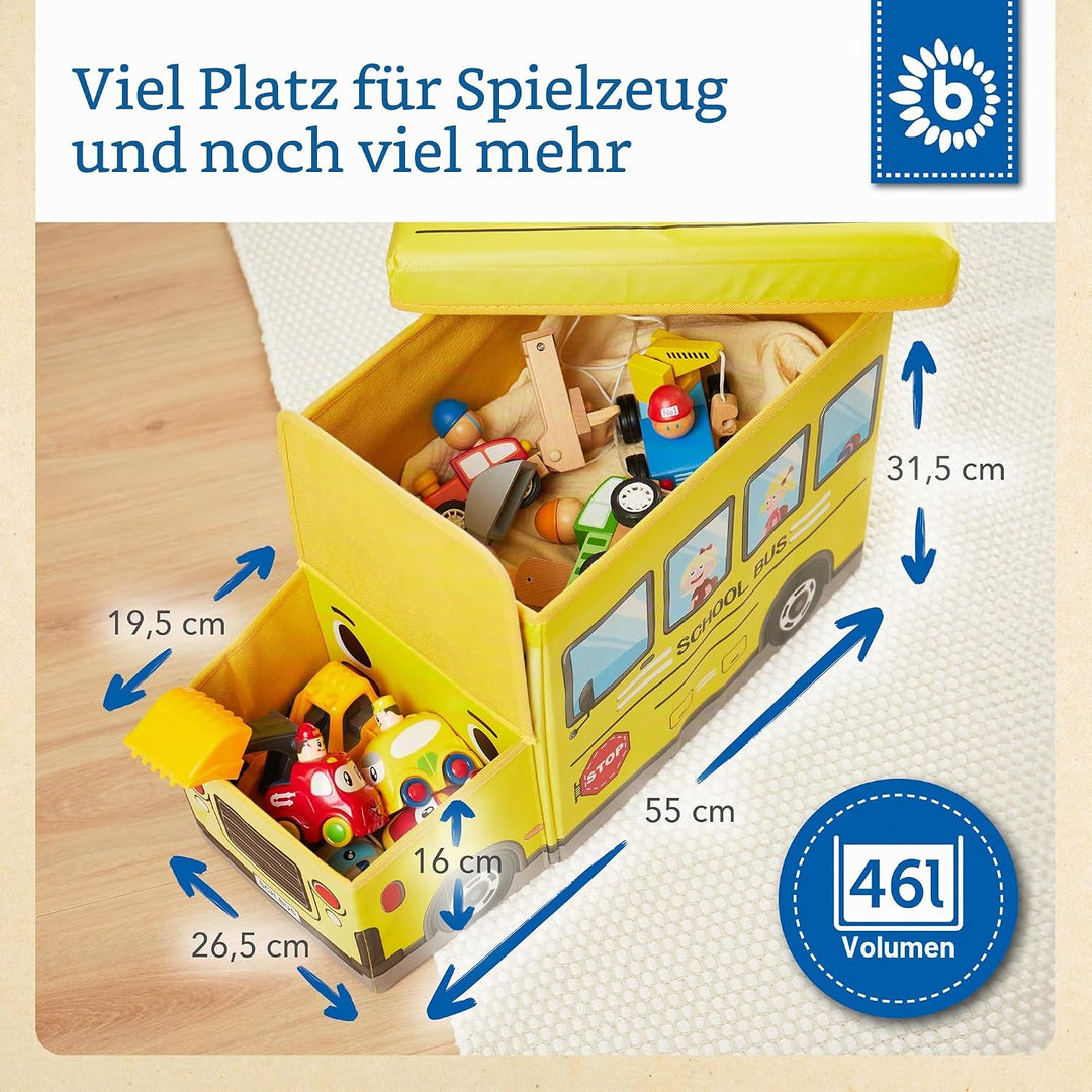 Bieco Aufbewahrungsbox mit Deckel Kinder Schulbus, faltbar, Sitzhocker mit Sitzgelegenheit, und Pols